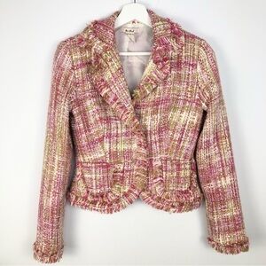 𝅺pink Tweed Single Breasted Blazer raw edges size S